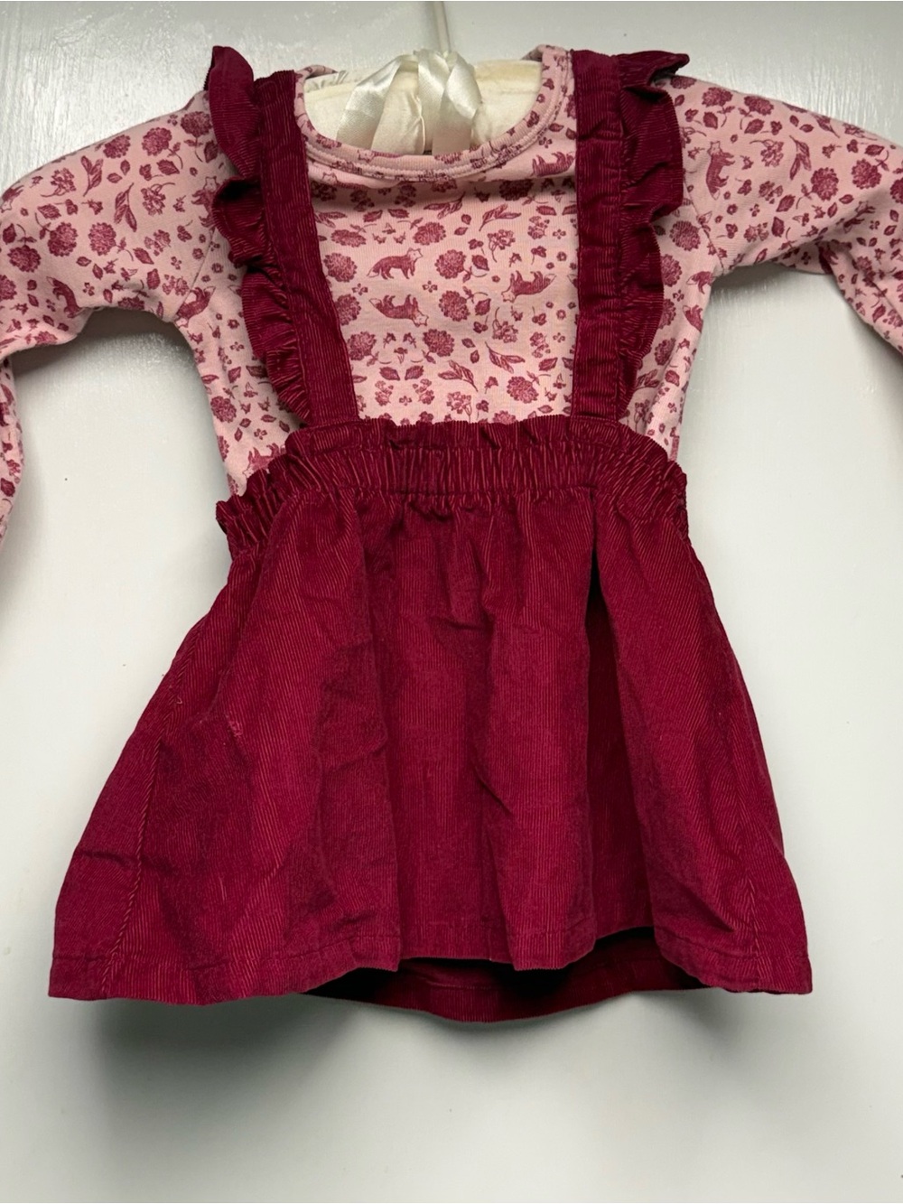 Carter's Pink Floral Top with Berry Red Pinafore Dress